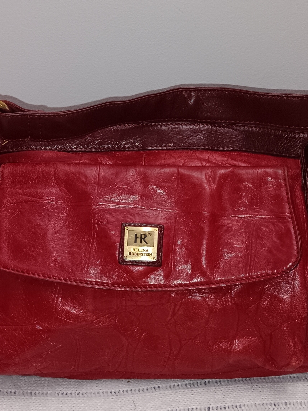 Red Leather Shoulder Bag with Gold Plaque